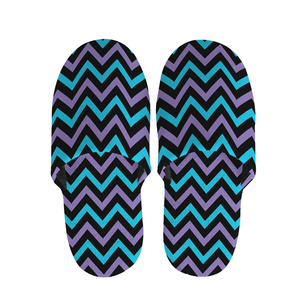 Blue Purple And Black Chevron Print Slippers