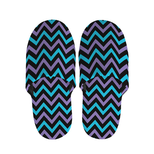 Blue Purple And Black Chevron Print Slippers
