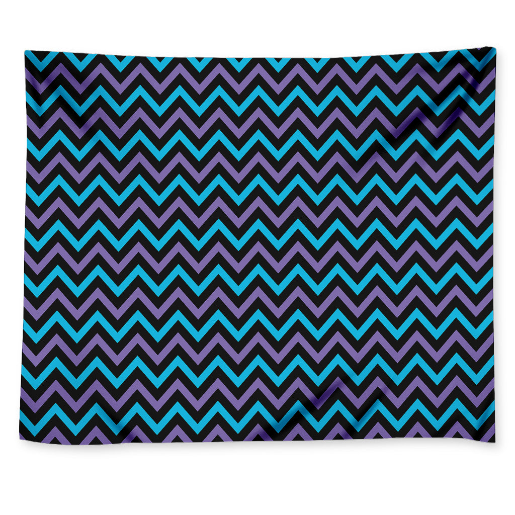 Blue Purple And Black Chevron Print Tapestry