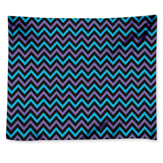 Blue Purple And Black Chevron Print Tapestry