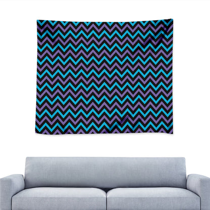 Blue Purple And Black Chevron Print Tapestry