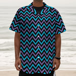 Blue Purple And Black Chevron Print Textured Short Sleeve Shirt