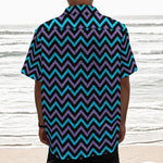 Blue Purple And Black Chevron Print Textured Short Sleeve Shirt
