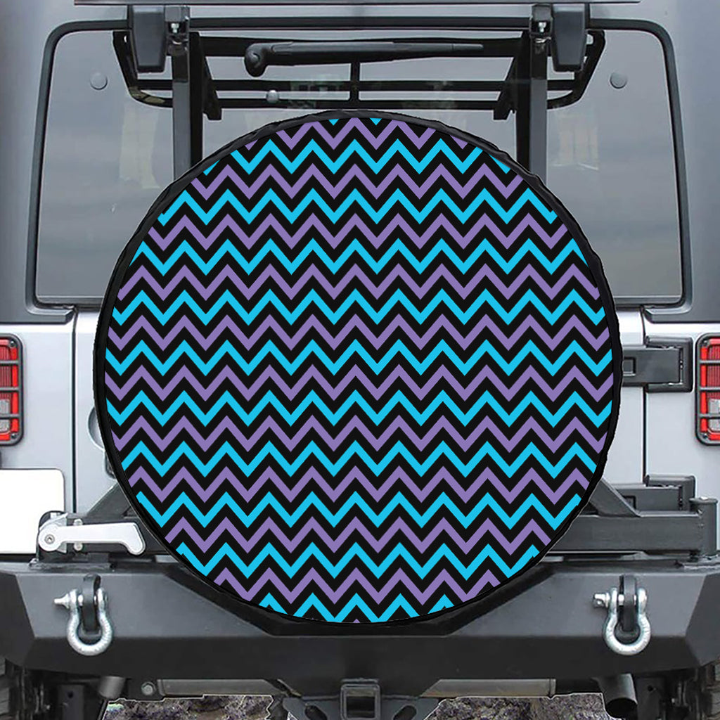 Blue Purple And Black Chevron Print Tire Cover