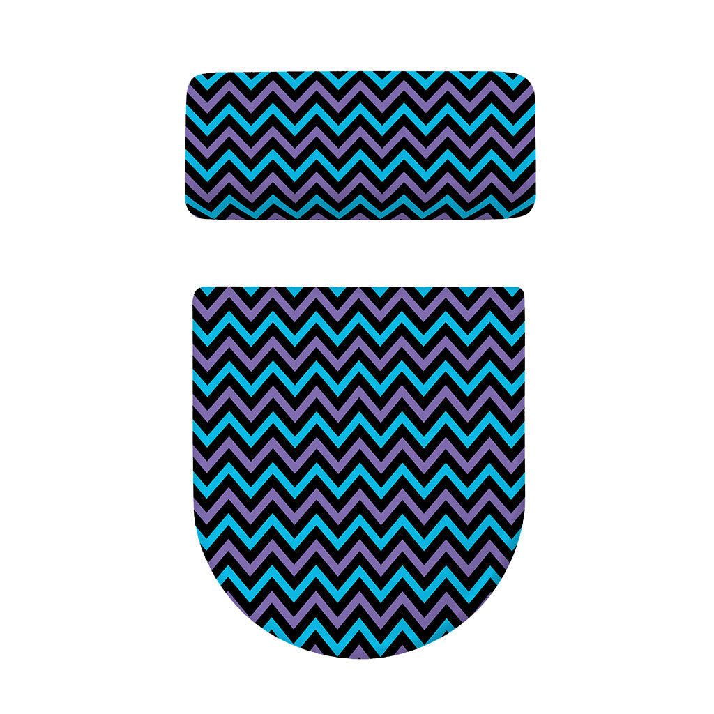 Blue Purple And Black Chevron Print Toilet Lid And Tank Cover Set