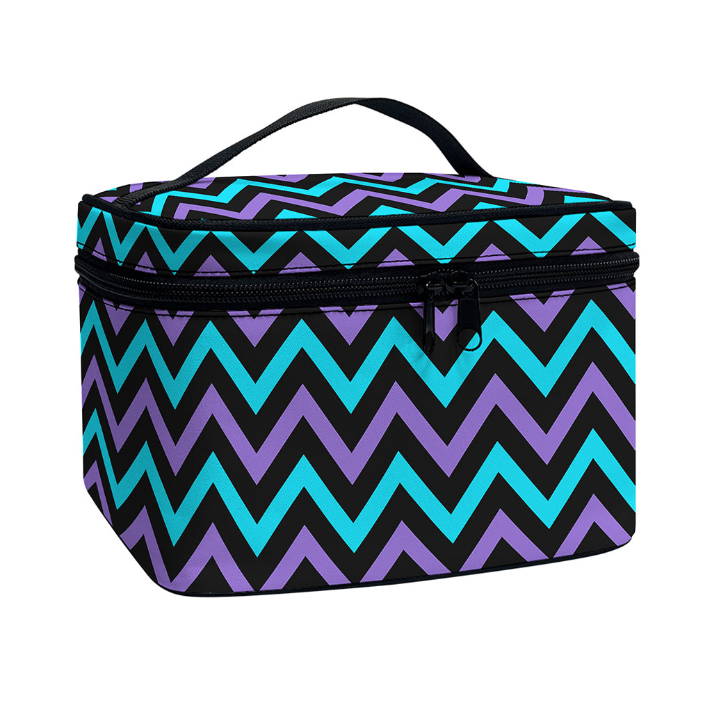 Blue Purple And Black Chevron Print Travel Makeup Bag