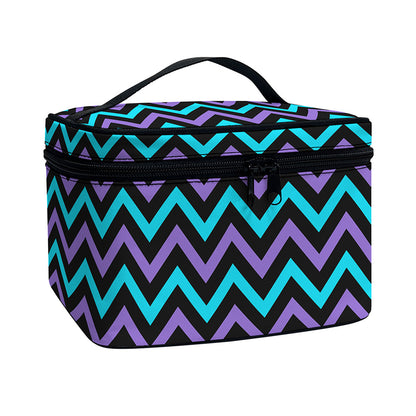 Blue Purple And Black Chevron Print Travel Makeup Bag
