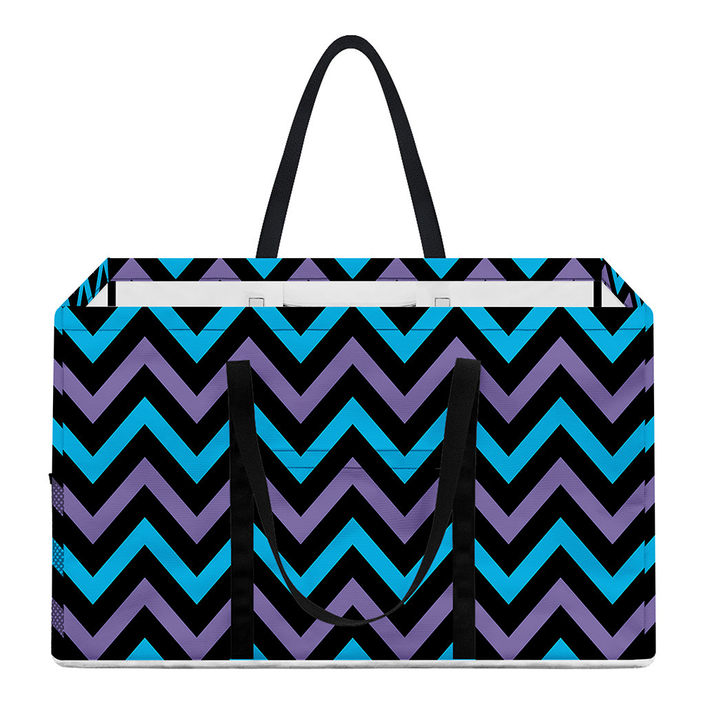 Blue Purple And Black Chevron Print Utility Tote Bag