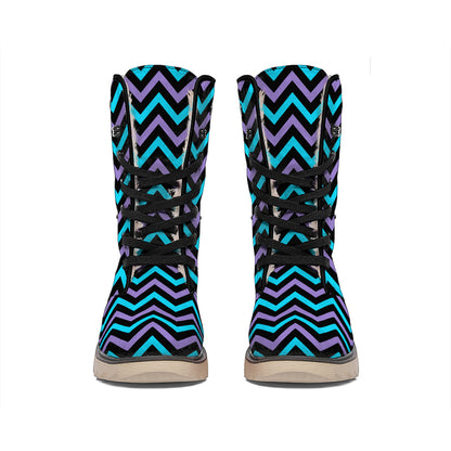 Blue Purple And Black Chevron Print Winter Boots