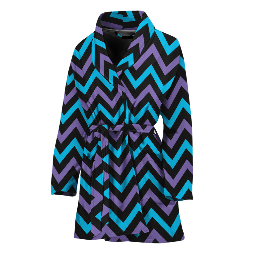 Blue Purple And Black Chevron Print Women's Bathrobe
