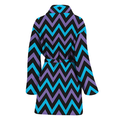 Blue Purple And Black Chevron Print Women's Bathrobe