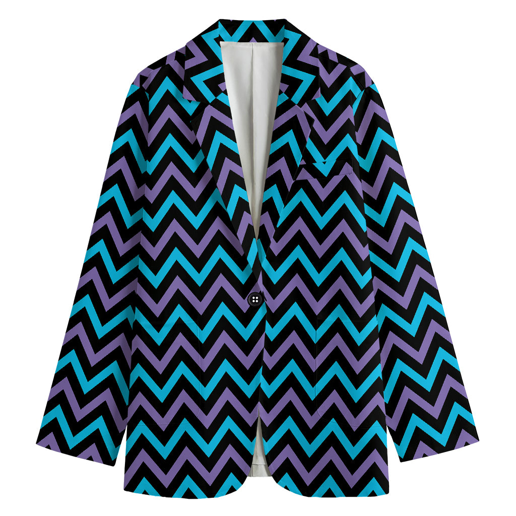 Blue Purple And Black Chevron Print Women's Cotton Blazer