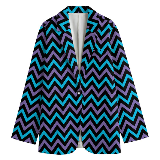 Blue Purple And Black Chevron Print Women's Cotton Blazer