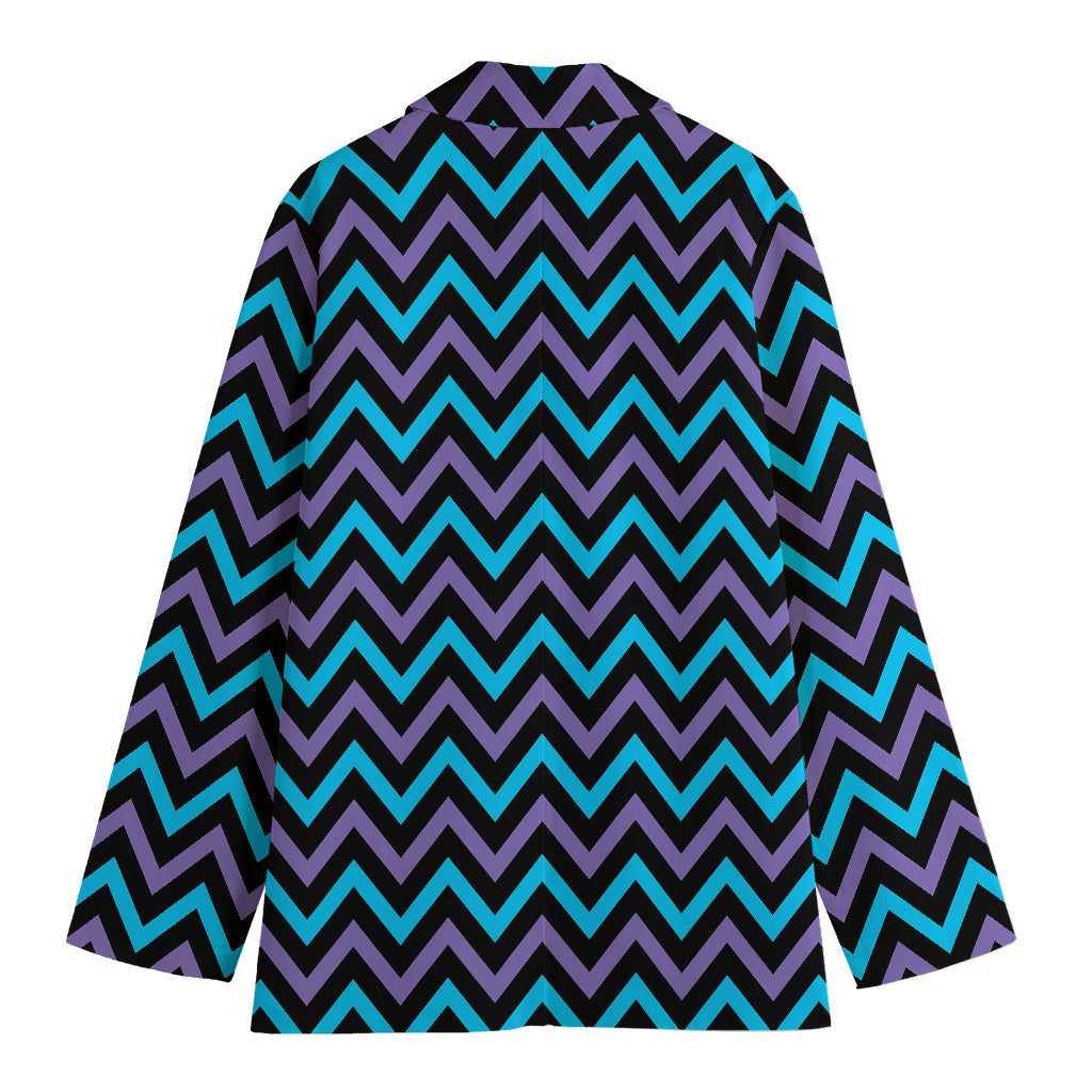 Blue Purple And Black Chevron Print Women's Cotton Blazer