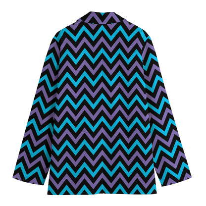 Blue Purple And Black Chevron Print Women's Cotton Blazer
