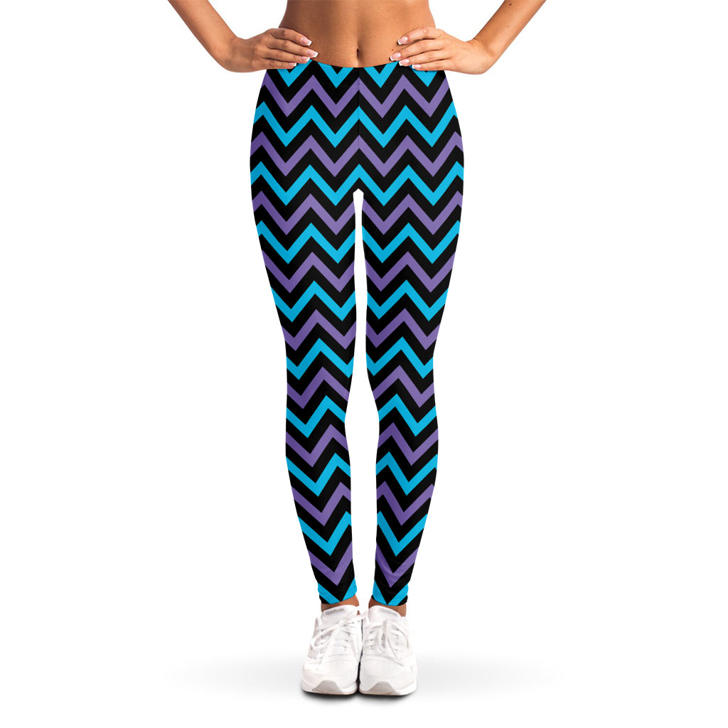 Blue Purple And Black Chevron Print Women's Leggings