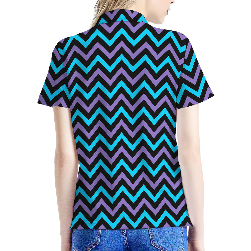 Blue Purple And Black Chevron Print Women's Polo Shirt