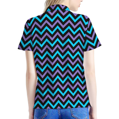 Blue Purple And Black Chevron Print Women's Polo Shirt