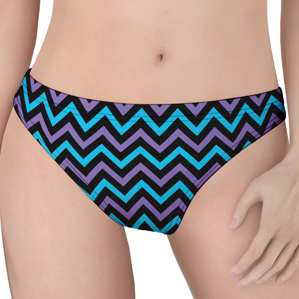 Blue Purple And Black Chevron Print Women's Thong