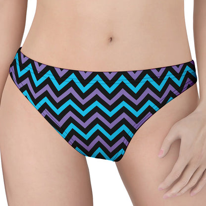 Blue Purple And Black Chevron Print Women's Thong