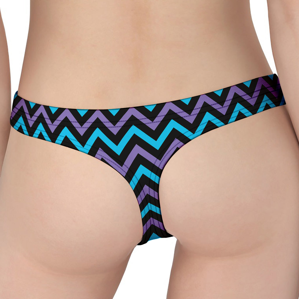 Blue Purple And Black Chevron Print Women's Thong