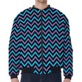 Blue Purple And Black Chevron Print Zip Sleeve Bomber Jacket