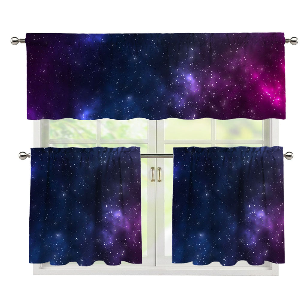 Blue Purple Cosmic Galaxy Space Print 3 Piece Kitchen Curtains