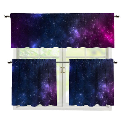 Blue Purple Cosmic Galaxy Space Print 3 Piece Kitchen Curtains