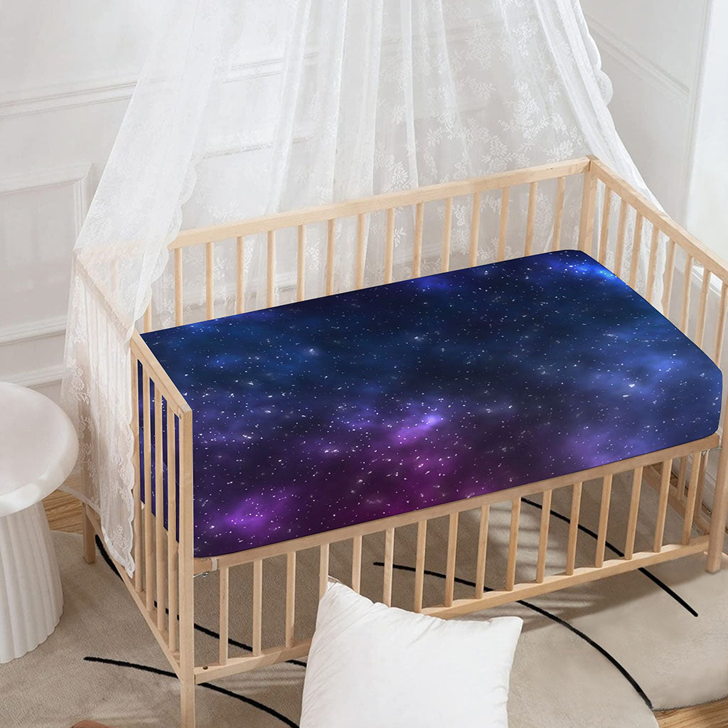 Blue Purple Cosmic Galaxy Space Print Baby Crib Sheet