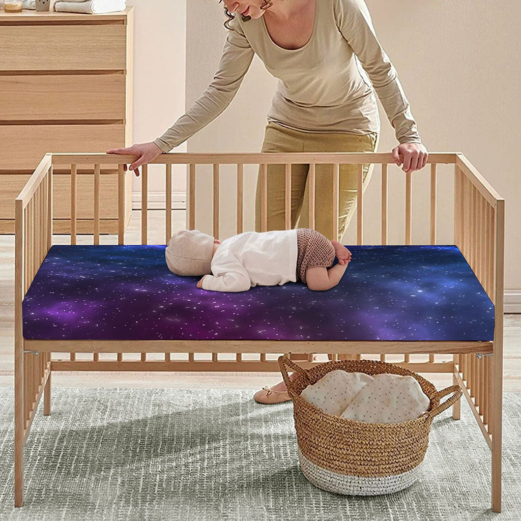 Blue Purple Cosmic Galaxy Space Print Baby Crib Sheet