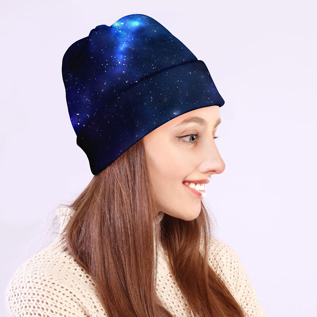 Blue Purple Cosmic Galaxy Space Print Beanie