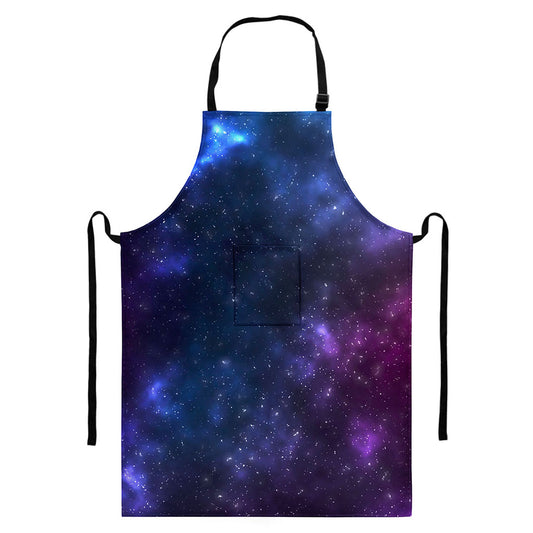 Blue Purple Cosmic Galaxy Space Print Bib Apron With Pocket