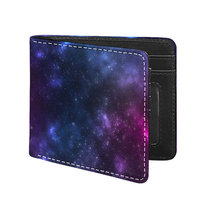 Blue Purple Cosmic Galaxy Space Print Bifold Wallet