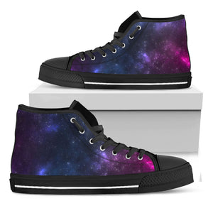 Blue Purple Cosmic Galaxy Space Print Black High Top Sneakers