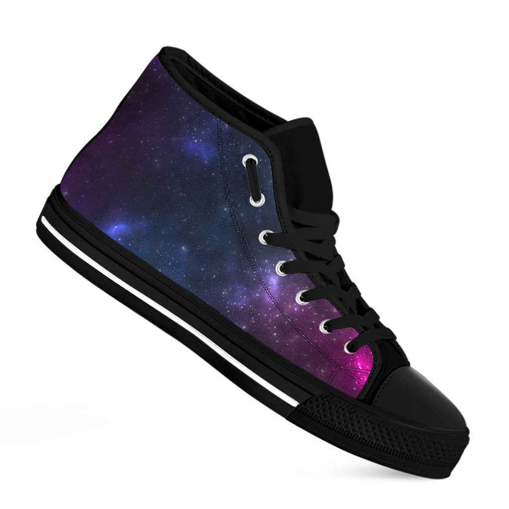 Blue Purple Cosmic Galaxy Space Print Black High Top Sneakers