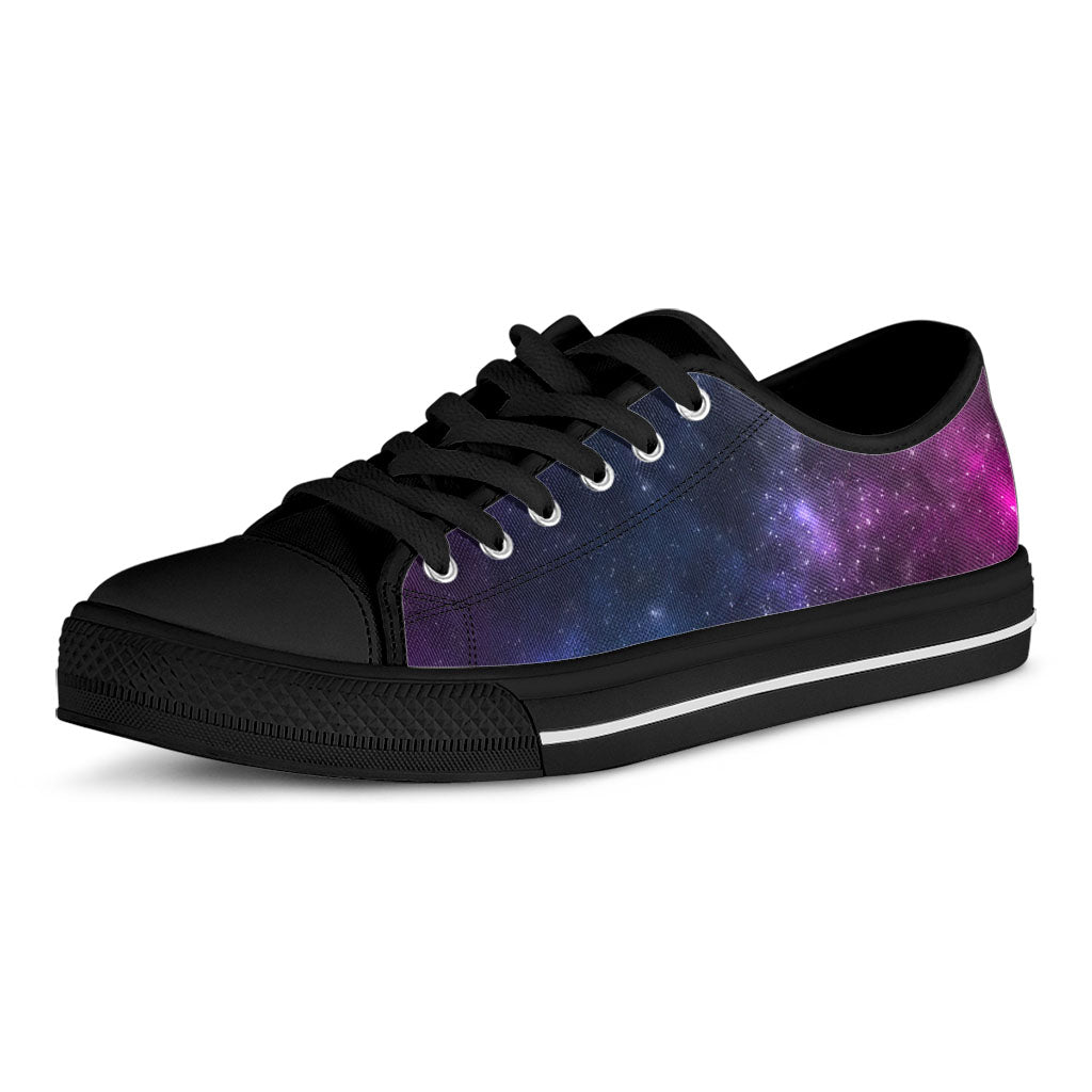 Blue Purple Cosmic Galaxy Space Print Black Low Top Sneakers