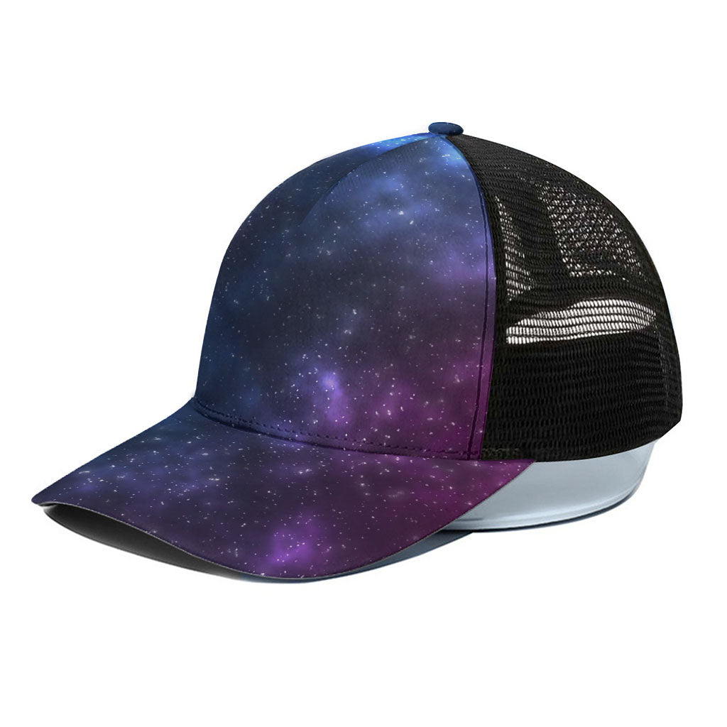 Blue Purple Cosmic Galaxy Space Print Black Mesh Trucker Cap