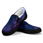 Blue Purple Cosmic Galaxy Space Print Black Slip On Sneakers