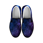 Blue Purple Cosmic Galaxy Space Print Black Slip On Sneakers