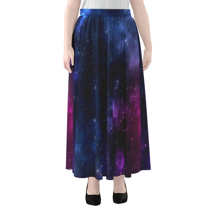 Blue Purple Cosmic Galaxy Space Print Chiffon Maxi Skirt