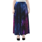 Blue Purple Cosmic Galaxy Space Print Chiffon Maxi Skirt