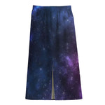 Blue Purple Cosmic Galaxy Space Print Cotton Front Slit Maxi Skirt