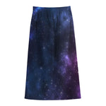 Blue Purple Cosmic Galaxy Space Print Cotton Front Slit Maxi Skirt