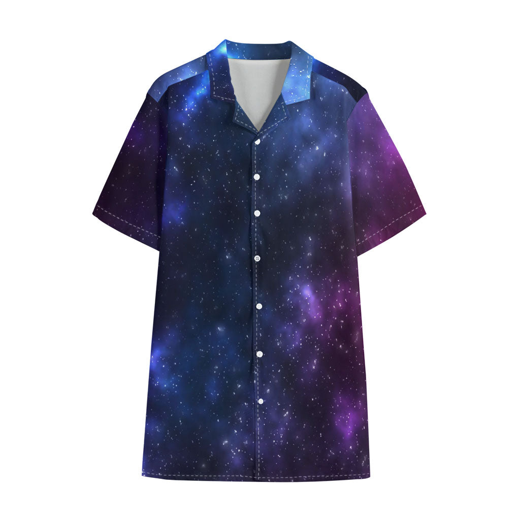 Blue Purple Cosmic Galaxy Space Print Cotton Hawaiian Shirt