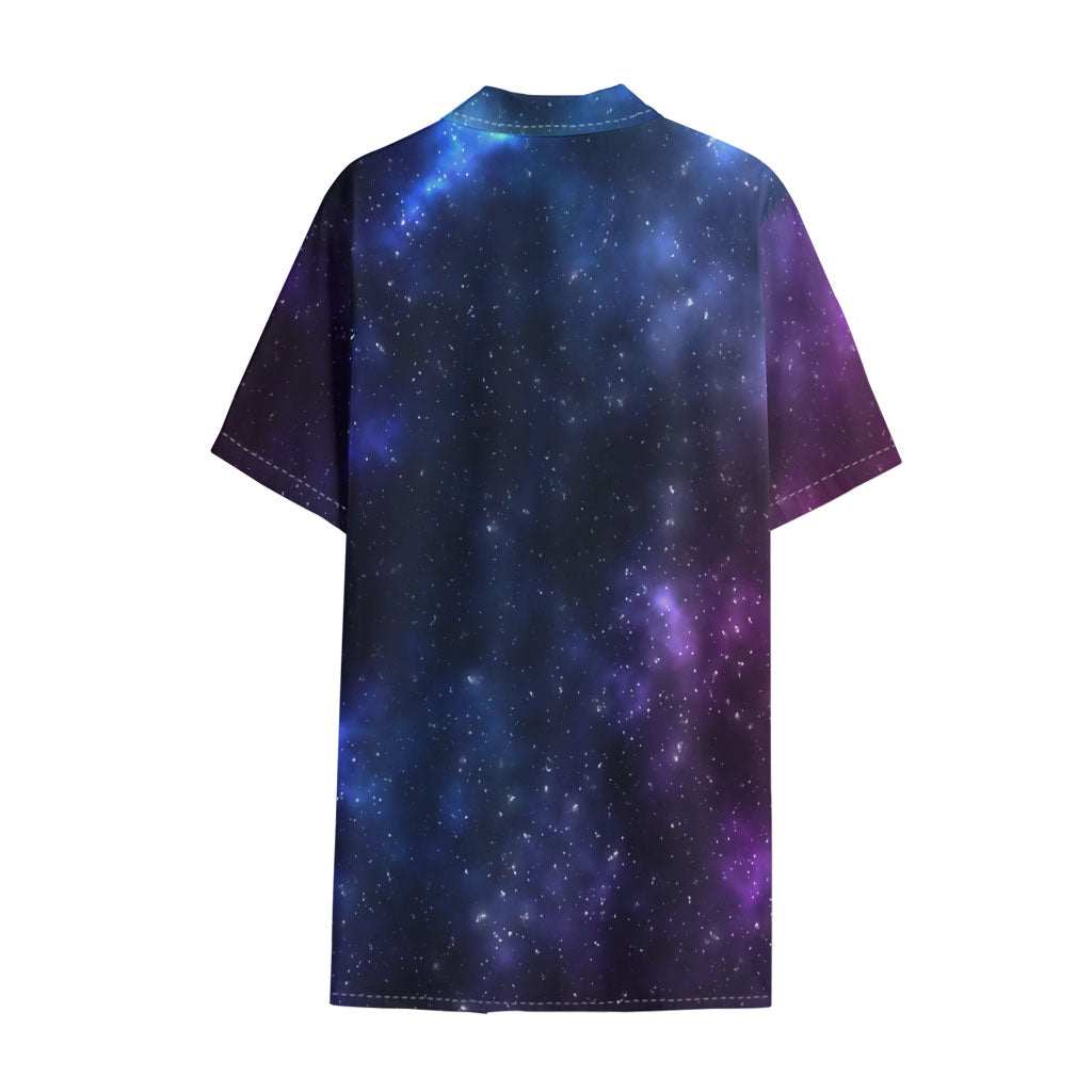 Blue Purple Cosmic Galaxy Space Print Cotton Hawaiian Shirt