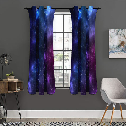 Blue Purple Cosmic Galaxy Space Print Curtain