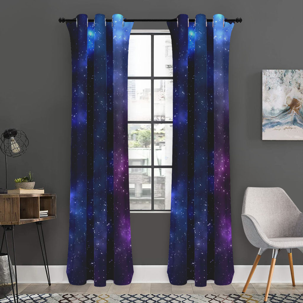 Blue Purple Cosmic Galaxy Space Print Curtain
