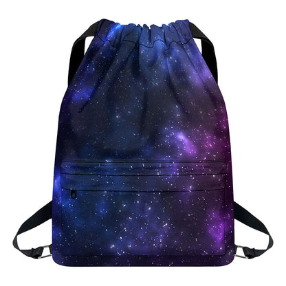Blue Purple Cosmic Galaxy Space Print Drawstring Backpack