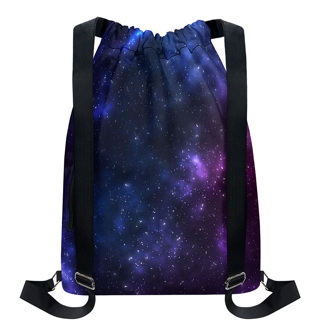 Blue Purple Cosmic Galaxy Space Print Drawstring Backpack
