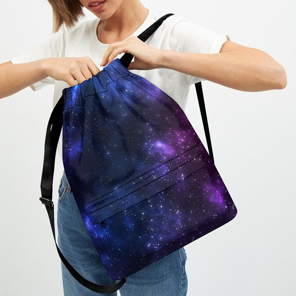 Blue Purple Cosmic Galaxy Space Print Drawstring Backpack